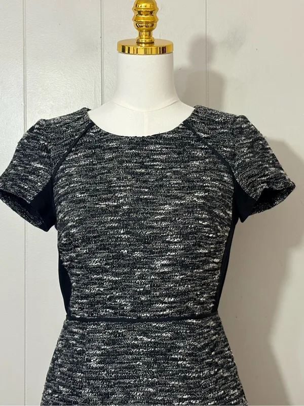J.Crew Textured Tweed Fit & Flare Dress Black White Short Sleeve Size 2 - Image 4
