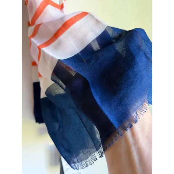 Kate Spade New York NWT Colorblock Stripe Scarf Navy Coral Ivory Wrap 25x77 - Image 8
