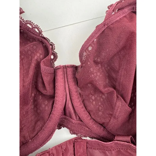 Cacique 40DD Burgundy Lace Balconette Bra Full Coverage Underwire Adjustable‎ - Image 7