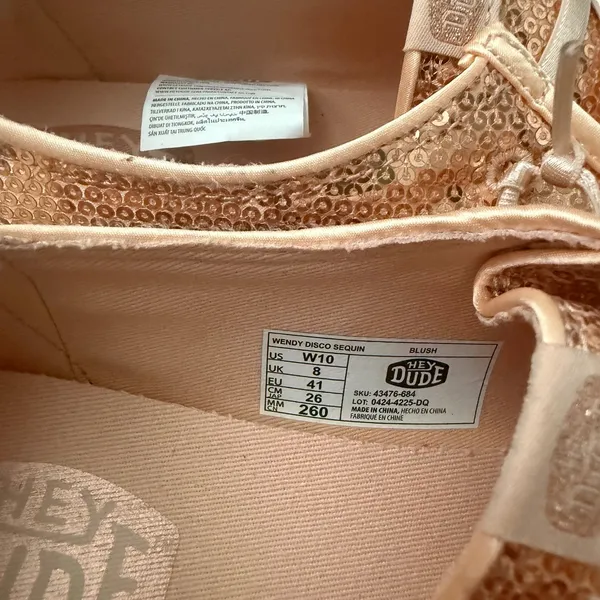 Hey Dude Wendy Disco Sequin Blush Shoes Women's 10 Rose Gold Pink Sparkle NWT - Image 7