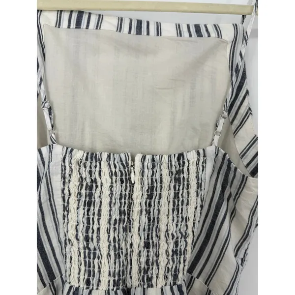 Madewell Linen Cotton Striped Ruched Square Neck Tank Top Size 0 Coastal - Image 6