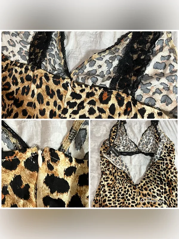 PrettyLittleThing Plus Leopard Satin Lace Cut Out Maxi Dress 18 NWT - Image 4