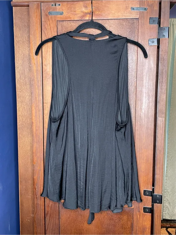 Free People Lace Up Sleeveless Boho Whimsygoth Luxury Swing Tank Top Black Large - Image 3