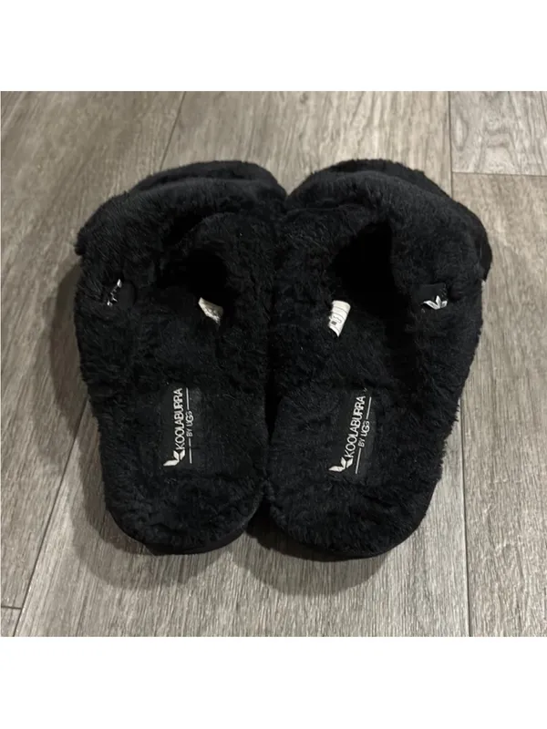  Black Plush Crisscross Slide Slippers - Image 5