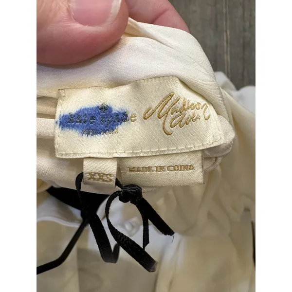 Kate Spade High Neck Silk Blouse Ivory Size XXS Bow - Image 8