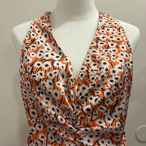 Hutch Campbell Mini Dress Orange White Daisy Floral Ruched Satin Halter L NEW - Image 4