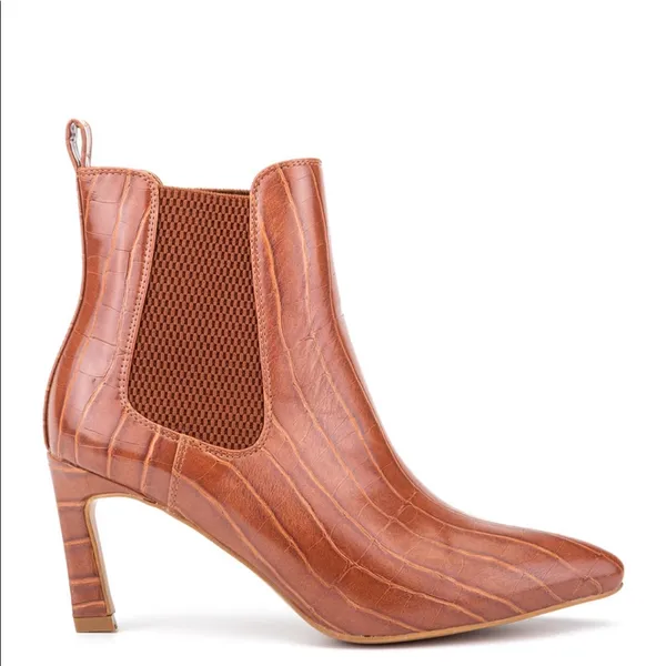 NEW OLIVIA MILLER Stay Sweet Vegan Croc Embossed Boot 6.5 Brown - Image 3