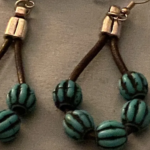 7” Bracelet & 2.25” Dangle Pierced Earrings Set Lot Teal Blue & Black Beads Cord - Image 5