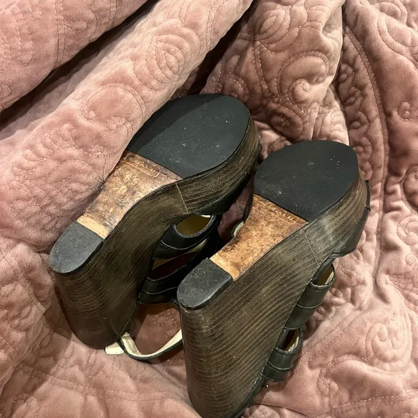Coach Dark Brown Leather Wedge Sandals - Image 3