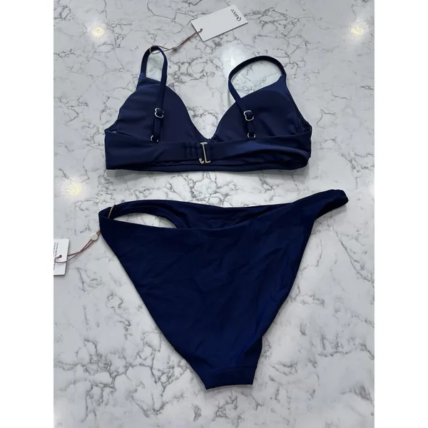 NWT Quince Deep Navy Italian V Neck Bikini Top & Low Rise Bottoms Set Size XS - Image 2