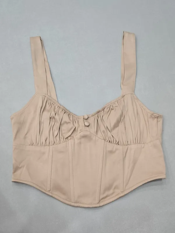 Zara Beige Satin-effect Cropped Bustier Corset Top Size XS - Image 4