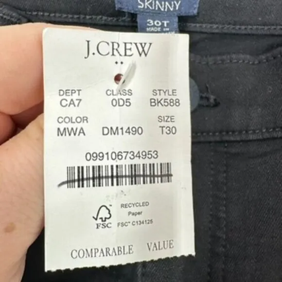 J. Crew‎ Factory Black Denim Size 30 Tall Mid Rise Skinny Ankle NWT Casual - Image 5