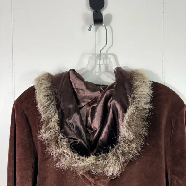 Boston Traders Vintage Y2K Fur Trim Brown Velvet Velour Full Zip Track Jacket M - Image 5