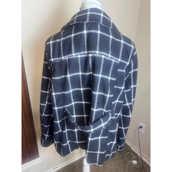 Larry Levine Womens Black White Windowpane Plaid Peacoat Double Breasted XL Coat - Image 3