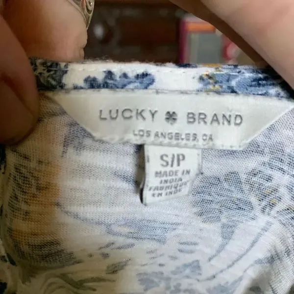 Lucky Brand blue & yellow floral knit S long sleeve babydoll top - Image 3
