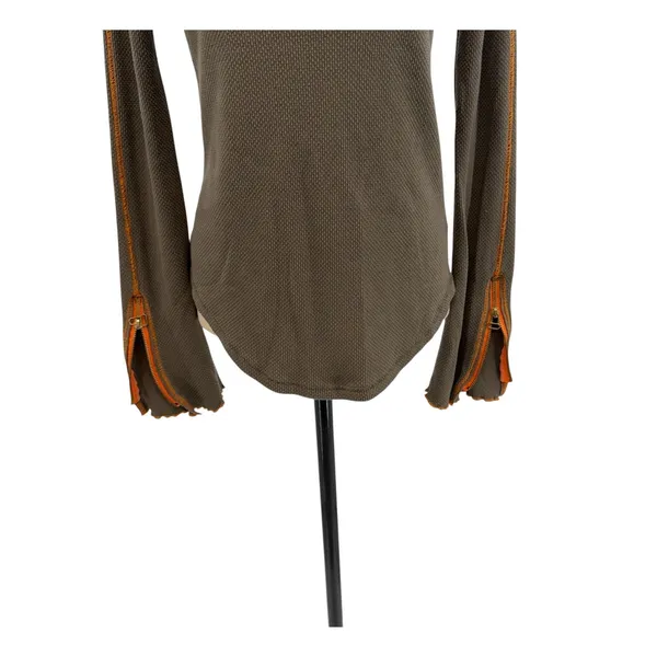 Free People Waffle‎ Knit Thermal Top Olive Green Zip Cuff Long Sleeve Womens M - Image 6