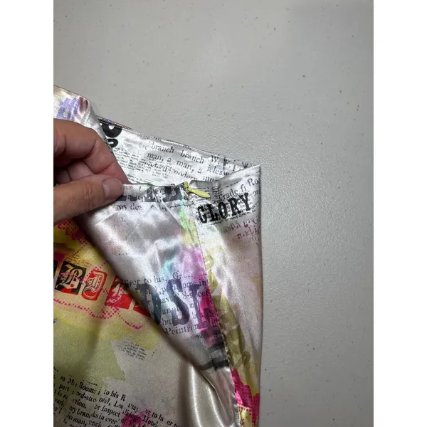 Elsie & Fred Urban Outfitters UO Cherub Satin Mini Skirt XL Metallic Y2K Print - Image 8