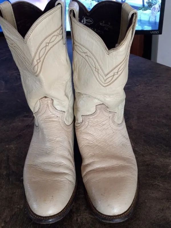 Justin Boots 6 Vintage Natural Ostrich Quill Cowgirl Western Boots in Light Beige - Image 2