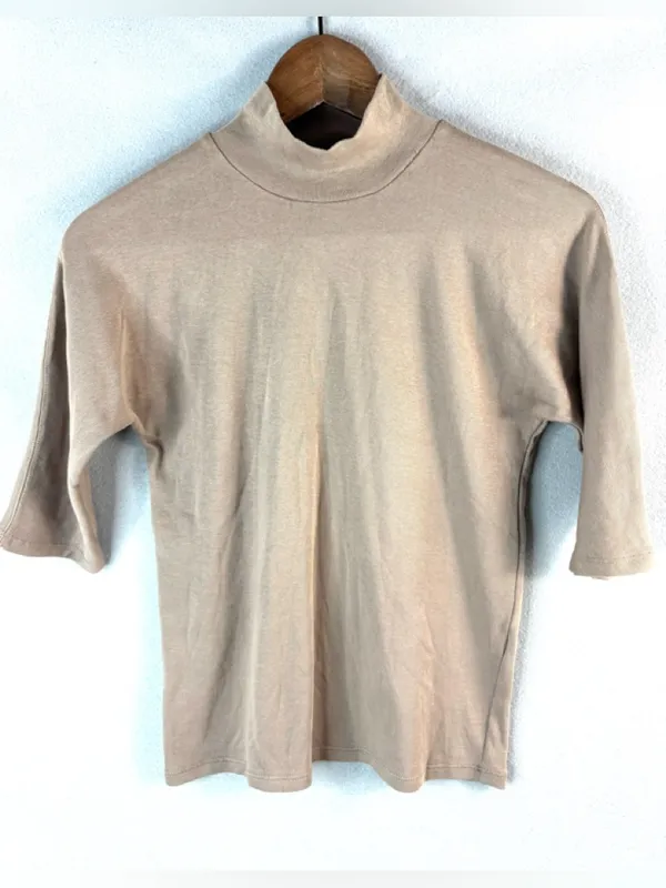 Zara M Classic Workwear Mock Neck Elbow Sleeve Minimalist Top - Image 6
