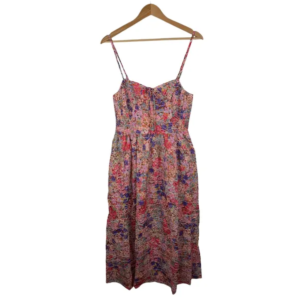NWT Avara Just Me Iris Floral Embroidered Midi Dress Medium Smocked Cottage Boho - Image 2