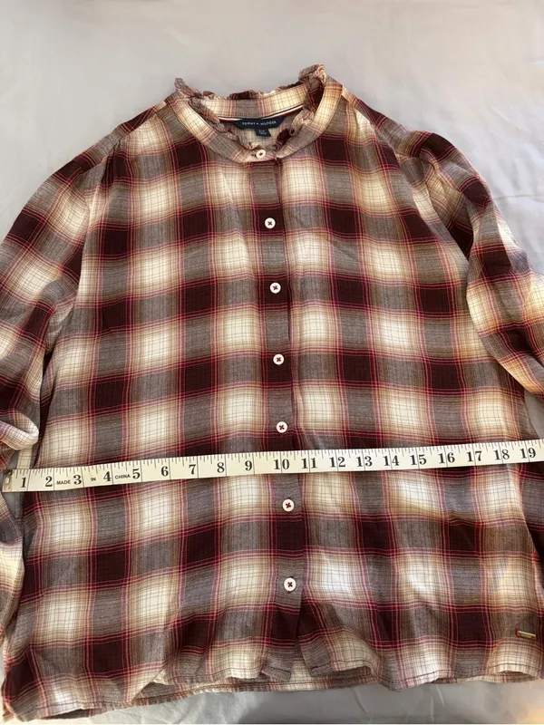 TOMMY HILFIGER Checked Shirt with Ruffled Neckline in S - Image 5