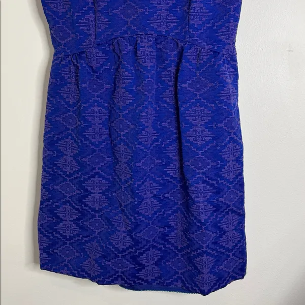 Maeve Anthropologie Averie Royal Blue Aztec Fit And Flare Brocade Dress Size 14 - Image 5