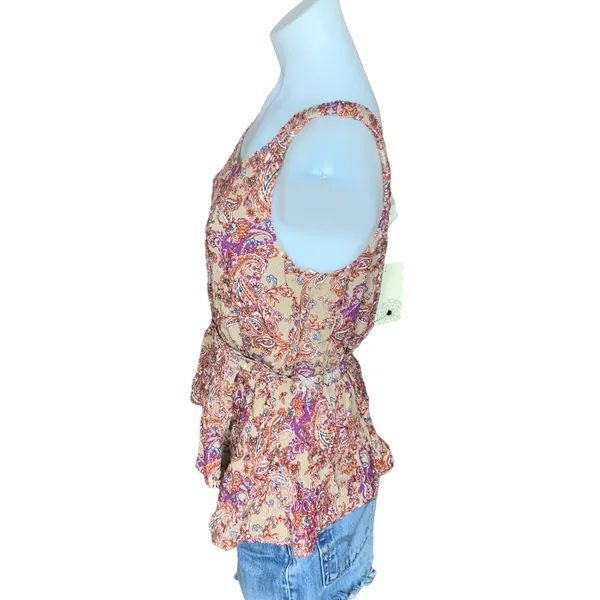 Fall Paisley Peplum Top SMALL Taupe Sleeveless Earthy Brown Camisole NEW - Image 3