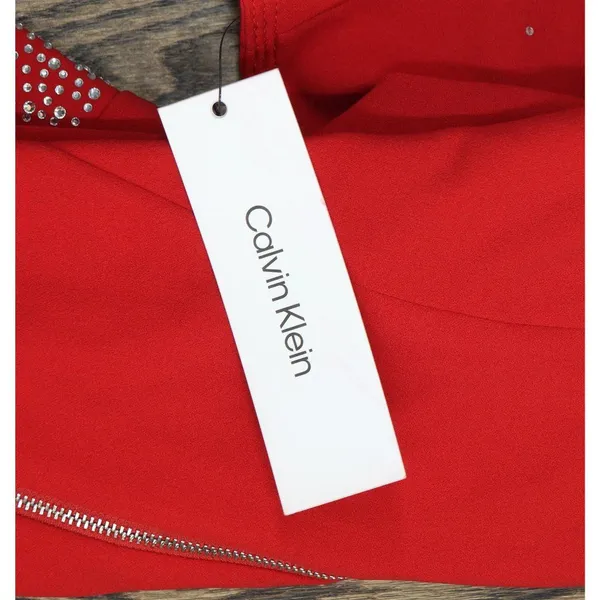 Calvin Klein Womens Embellished Bell Sleeve Back Zip Dress CD4CC3D8 Red 6 - Image 5