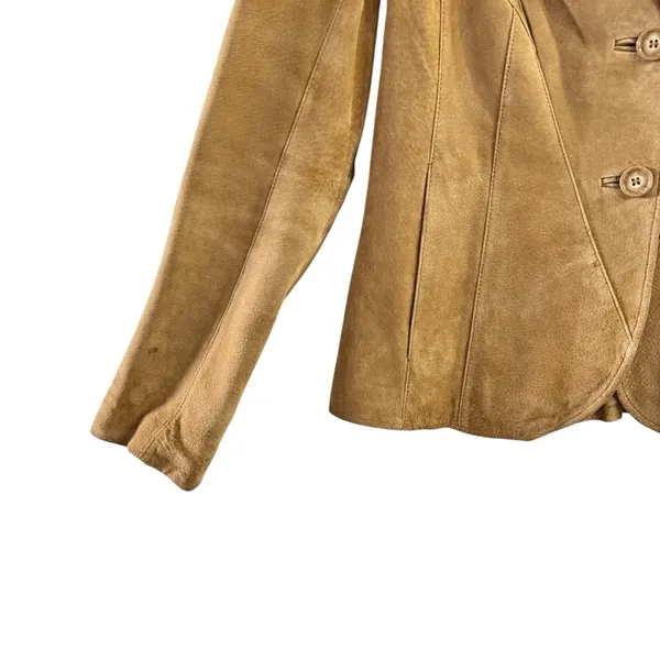 Siena Tan Suede Leather Blazer Jacket Women’s Size 4 Tailored Button Front - Image 8