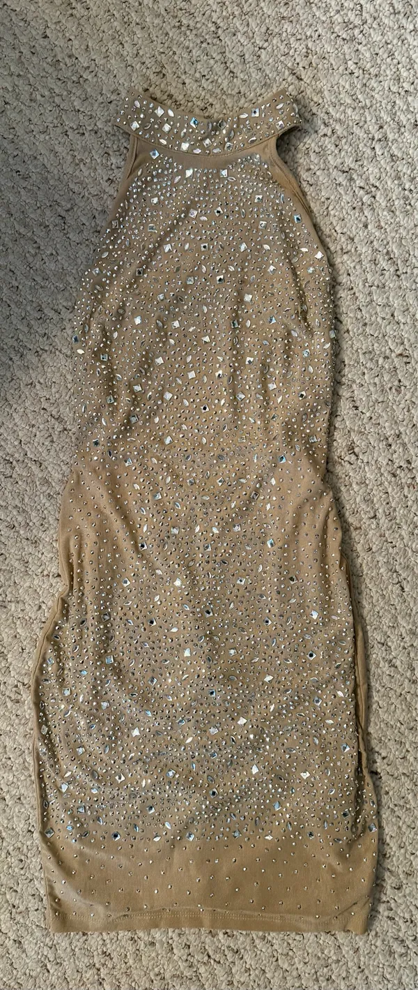 Windsor Embellished Gold Halter Mini Dress - Image 2
