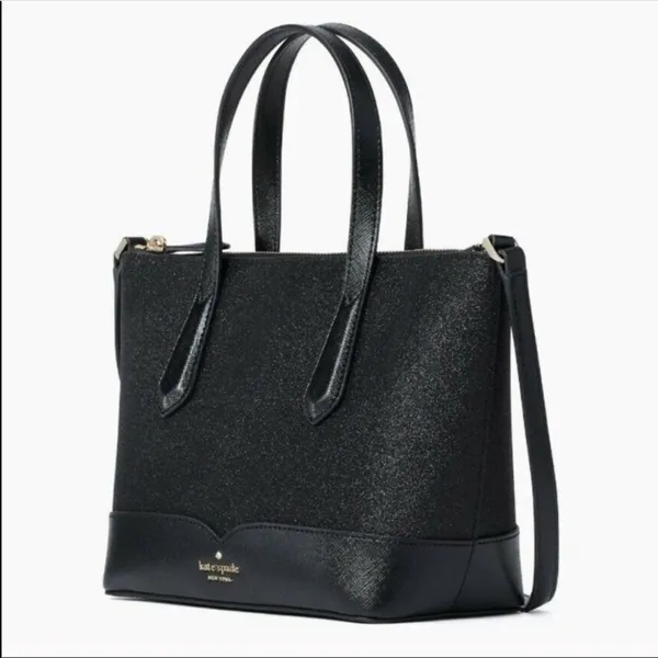 Kate Spade Black Glitter Tote Crossbody Satchel NWT - Image 5