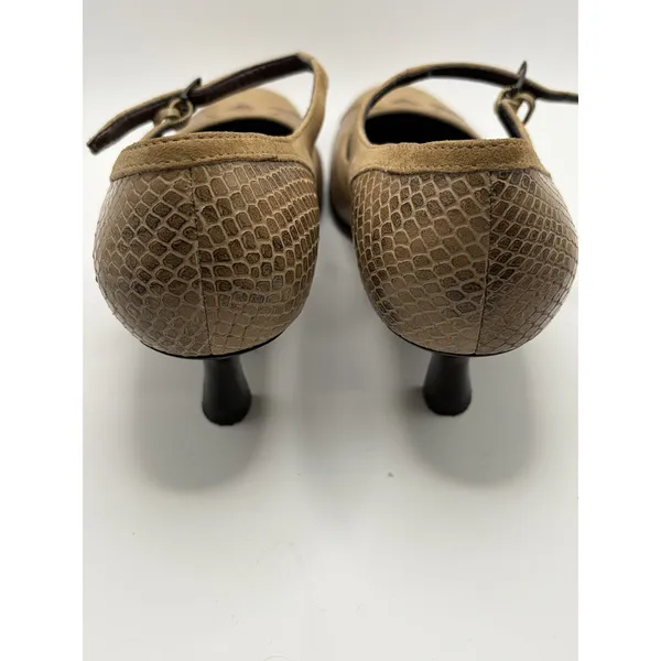 Franco Sarto Womens Mary Jane Pumps Tan Suede Snakeskin Embossed Heel Size 7M - Image 4