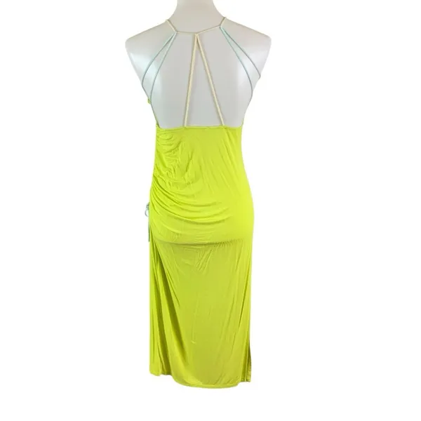 Free People Bright Green Ruched Bodycon Midi Dress M‎ Y2K Festival Vacation - Image 3