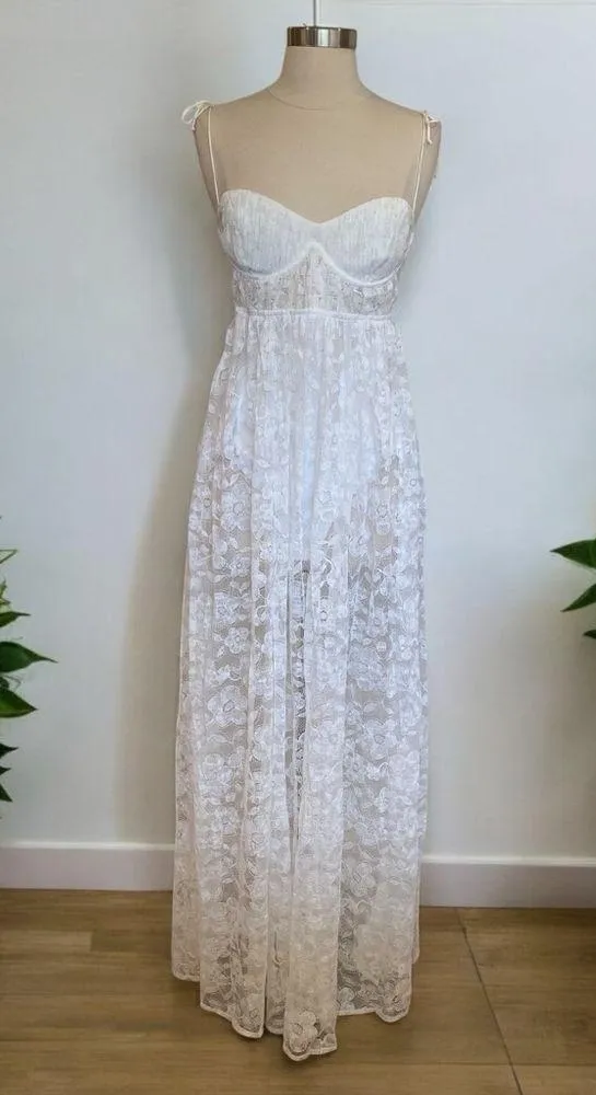 For Love & Lemons Lorena Lace Bodysuit Maxi Dress Bridal Coquette Size Small NWT - Image 3