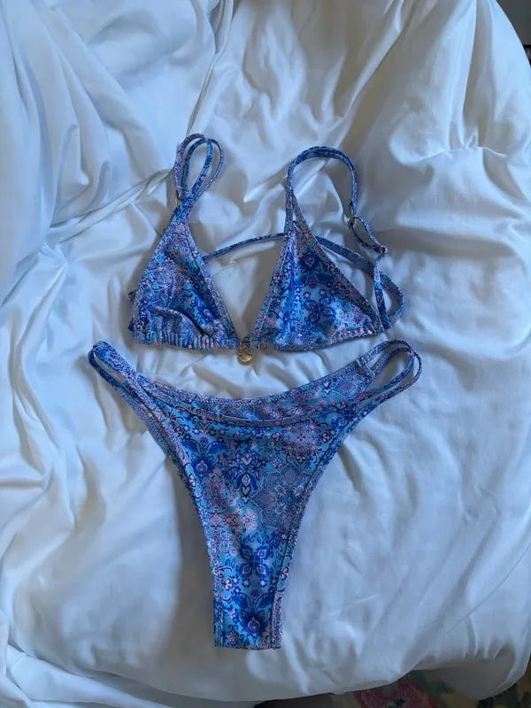 Kulani Kinis Blue Floral Print Double-Strap Bikini - Image 2