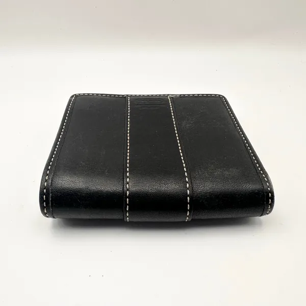 Coach Vintage Y2K Bifold Wallet Black Leather Contrast White Stitching Silver - Image 3