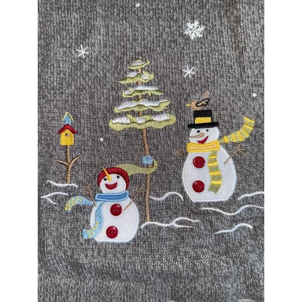 Breckenridge Women's 2X XXL Christmas Cardigan Sweater Vest Winter Snowman Gray - Image 3