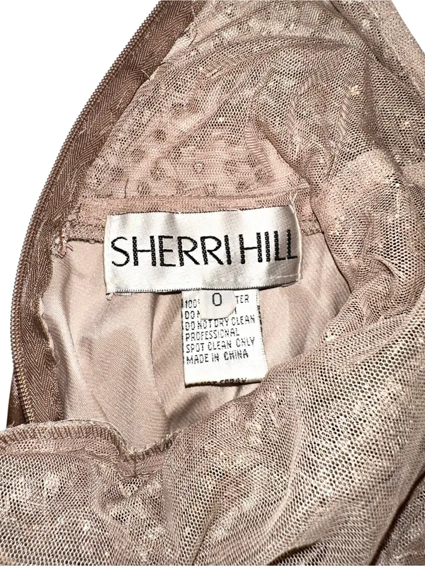 Sherri Hill 52570 Beaded Rhinestone Satin Layered Halter Gown 0 in Mocha - Image 6