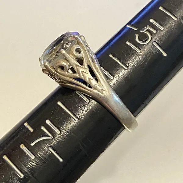 Vintage ornate kabana sterling silver 925 cz Diamonique stone size 6 Women’s - Image 6
