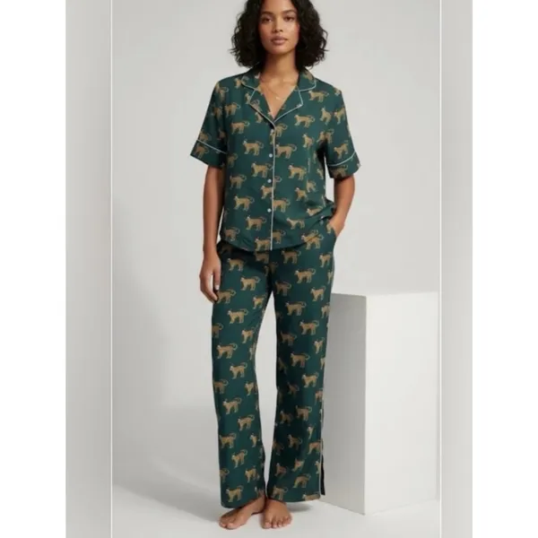 Bouffant & Beoken Hearts green cheetah leopard Christmas hat pajama set SMALL - Image 2