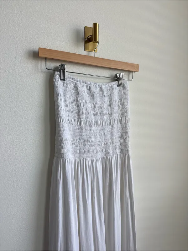 Bleusalt Strapless Smocked Midi Maxi Dress White Micromodal Size 1 Small - Image 5