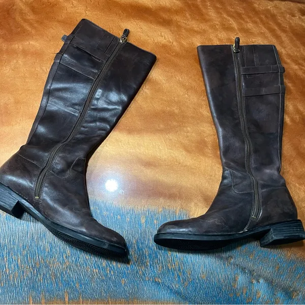 Ecco Hobart tall leather brown buckle boots size 38 - Image 3