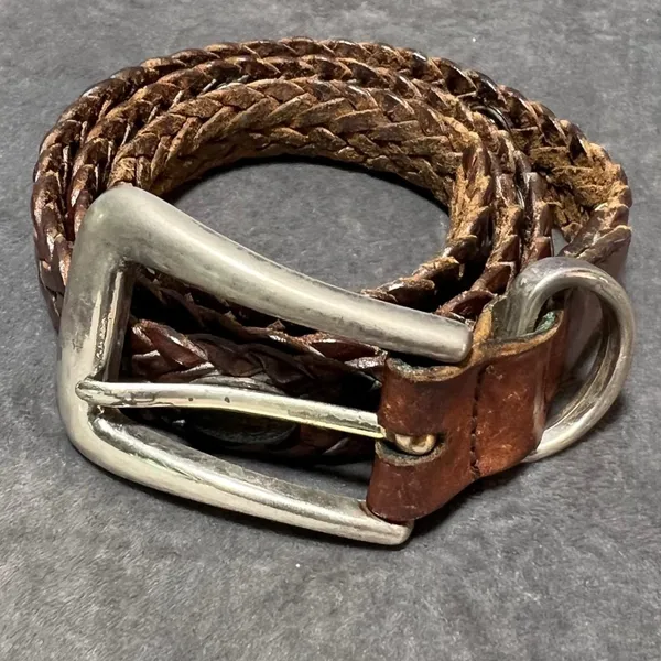 Vintage Fossil Brown Braided Leather Concho Western Belt Womens Small 90s - Image 7