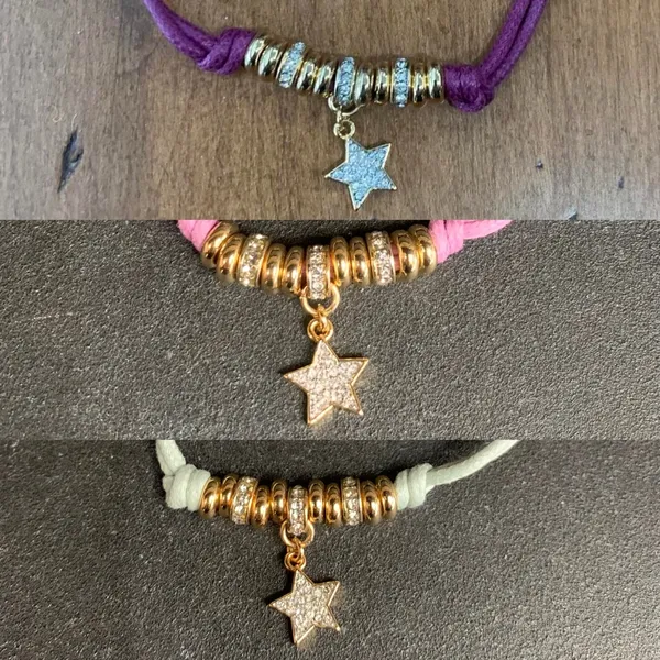 Juicy Couture B-Corded Friendship Bracelet Silver Pave Crystal Star Charm Bundle - Image 2