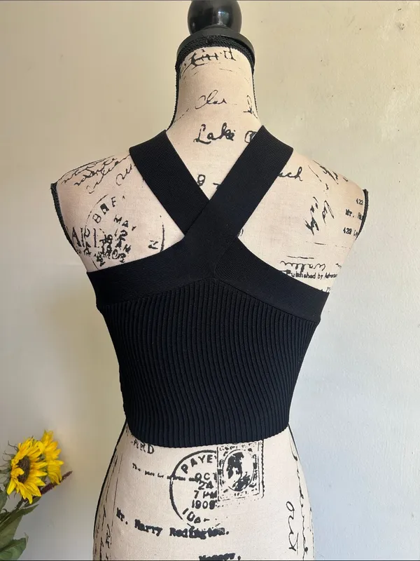 Babaton RacerbackCropped Ribbed Halter Black Top Size XS - Image 6