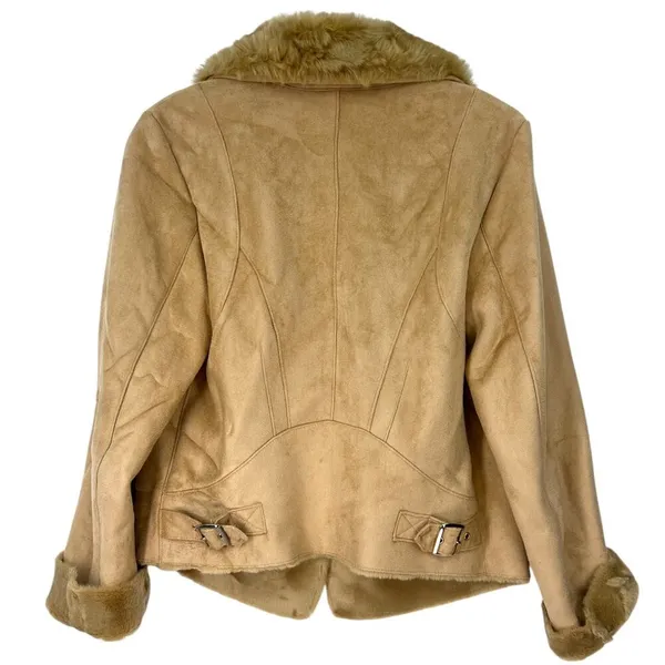 Chico’s | S | Shearling Jacket Faux Suede Faux Fur Camel Coat Moto Women's 4 - Image 5