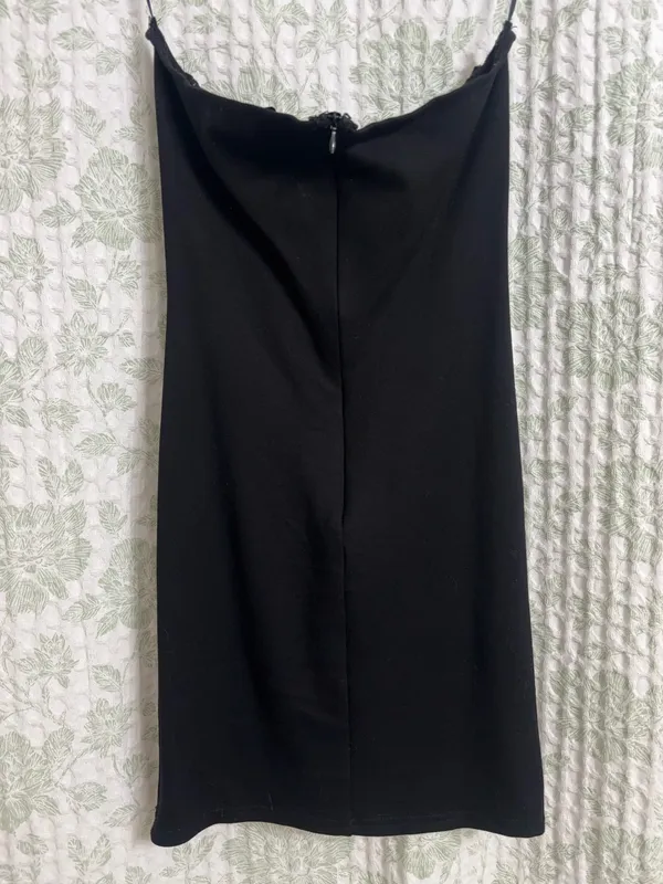 Black bodycon dress with white bow - Image 2