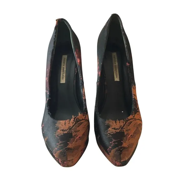 Kathryn Amberleigh Platform Pumps Heels Jacquard Black Brown 6.5 - Image 2