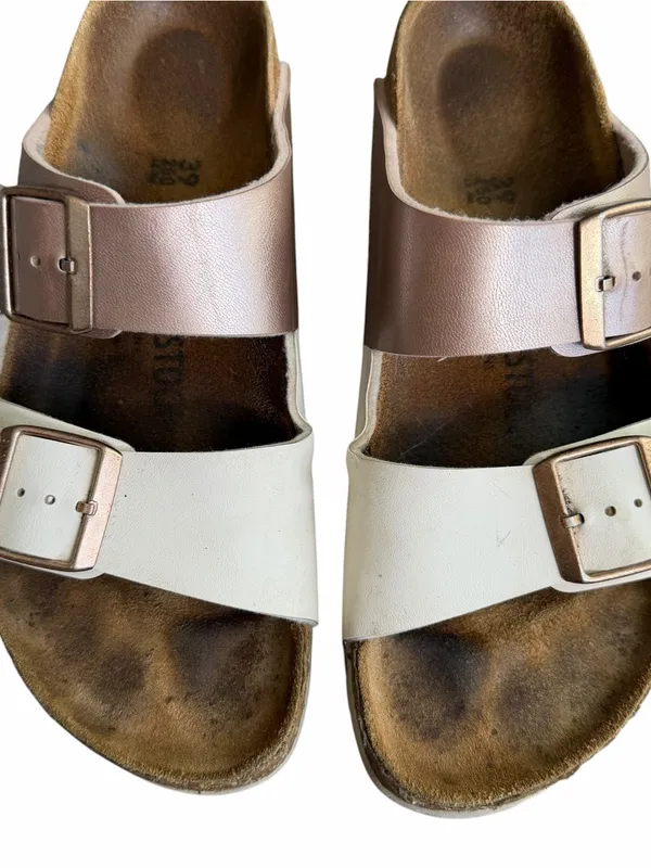 Birkenstock - Arizona Split White Rose Gold Birko-Flor Sandals Sz 39 - Image 2