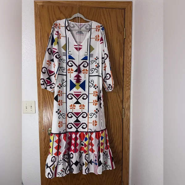 Aztec Patterned White Maxi Dress - Image 2